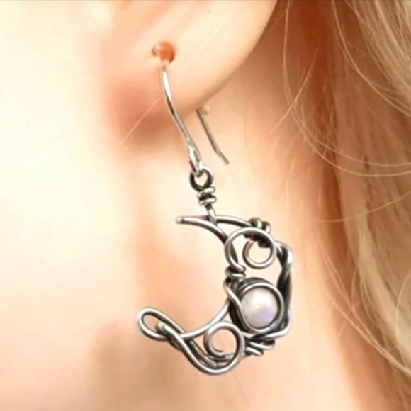 Bohemian Astrology Sun Moon Silver Wire Wrapped Celestial Stone Mismatch Dangles - Picture 15 of 16